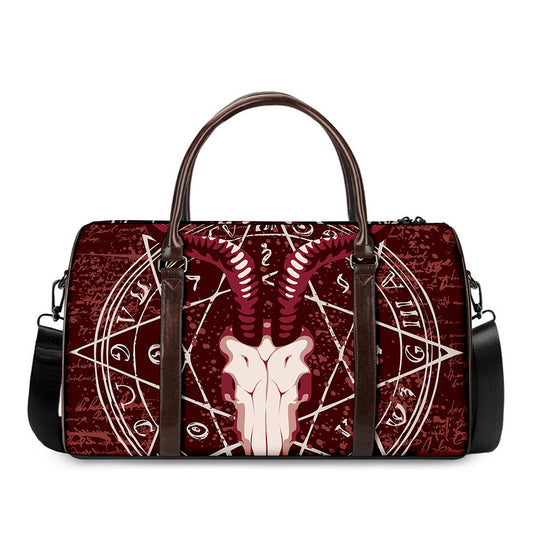 Goat Skull Pentagram Print Duffle Bag