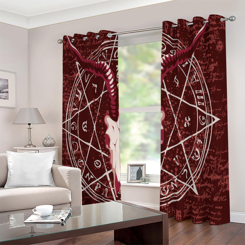 Goat Skull Pentagram Print Extra Wide Grommet Curtains