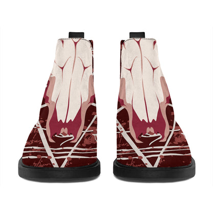 Goat Skull Pentagram Print Flat Ankle Boots