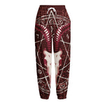 Goat Skull Pentagram Print Fleece Lined Knit Pants