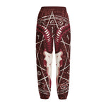 Goat Skull Pentagram Print Fleece Lined Knit Pants