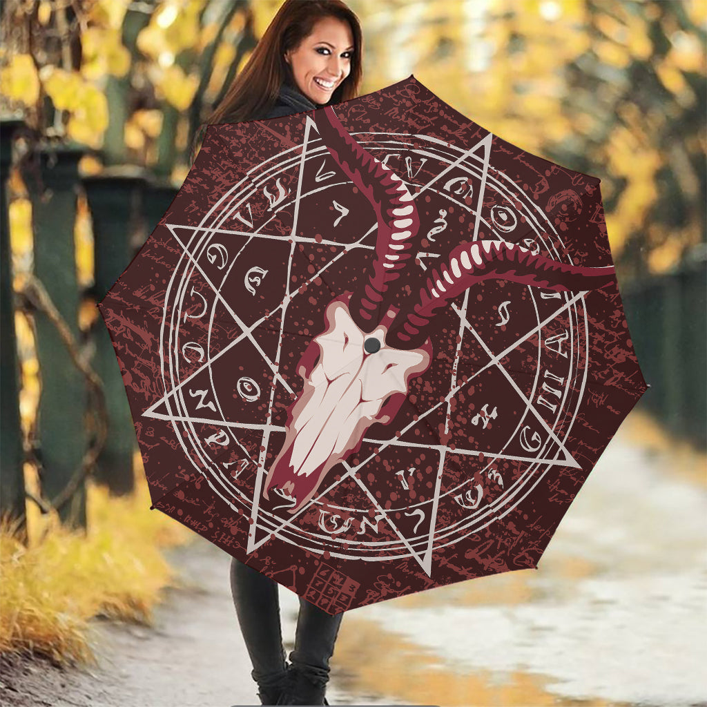 Goat Skull Pentagram Print Foldable Umbrella