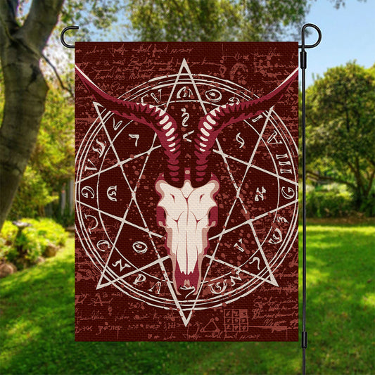 Goat Skull Pentagram Print Garden Flag
