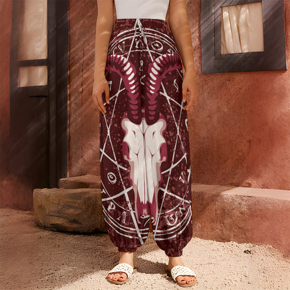Goat Skull Pentagram Print Harem Pants