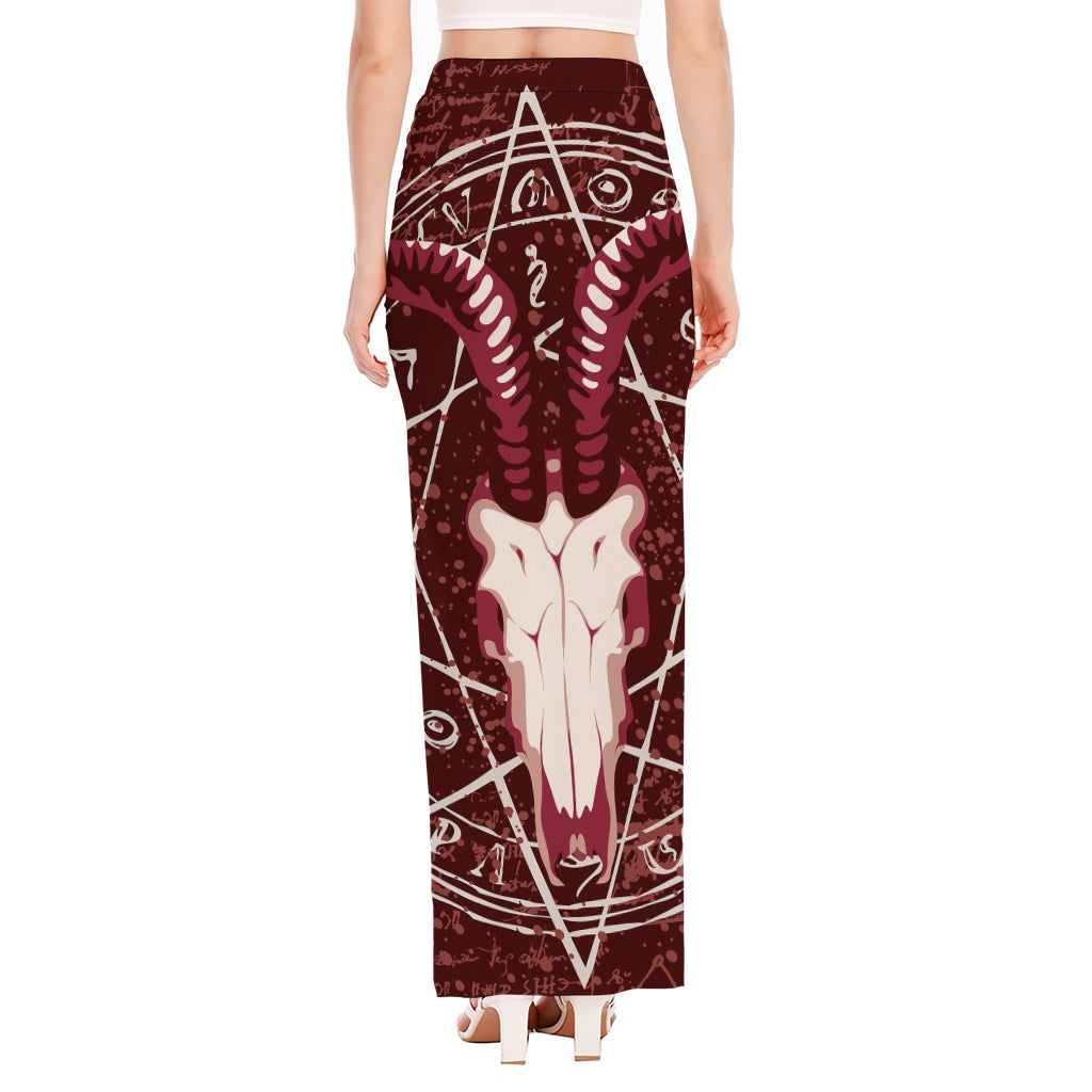 Goat Skull Pentagram Print High Slit Maxi Skirt