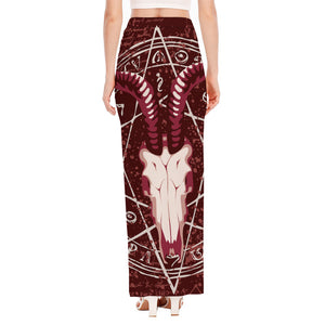 Goat Skull Pentagram Print High Slit Maxi Skirt