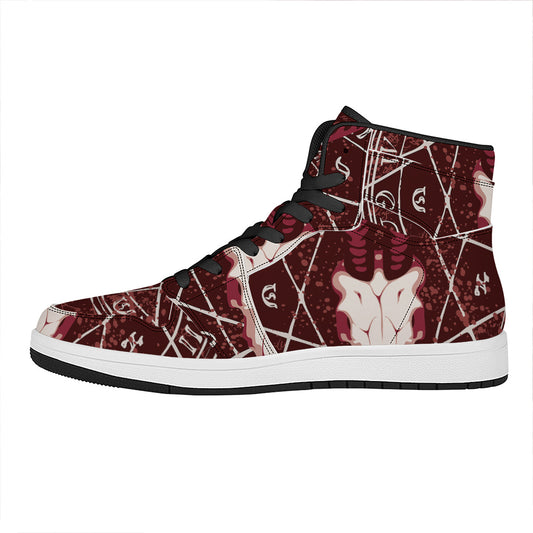 Goat Skull Pentagram Print High Top Leather Sneakers