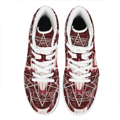 Goat Skull Pentagram Print High Top Leather Sneakers