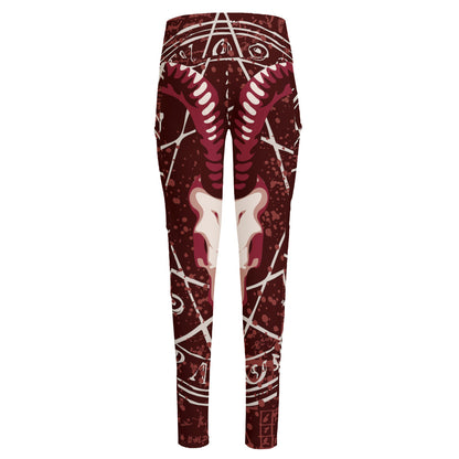 Goat Skull Pentagram Print High-Waisted Pocket Leggings