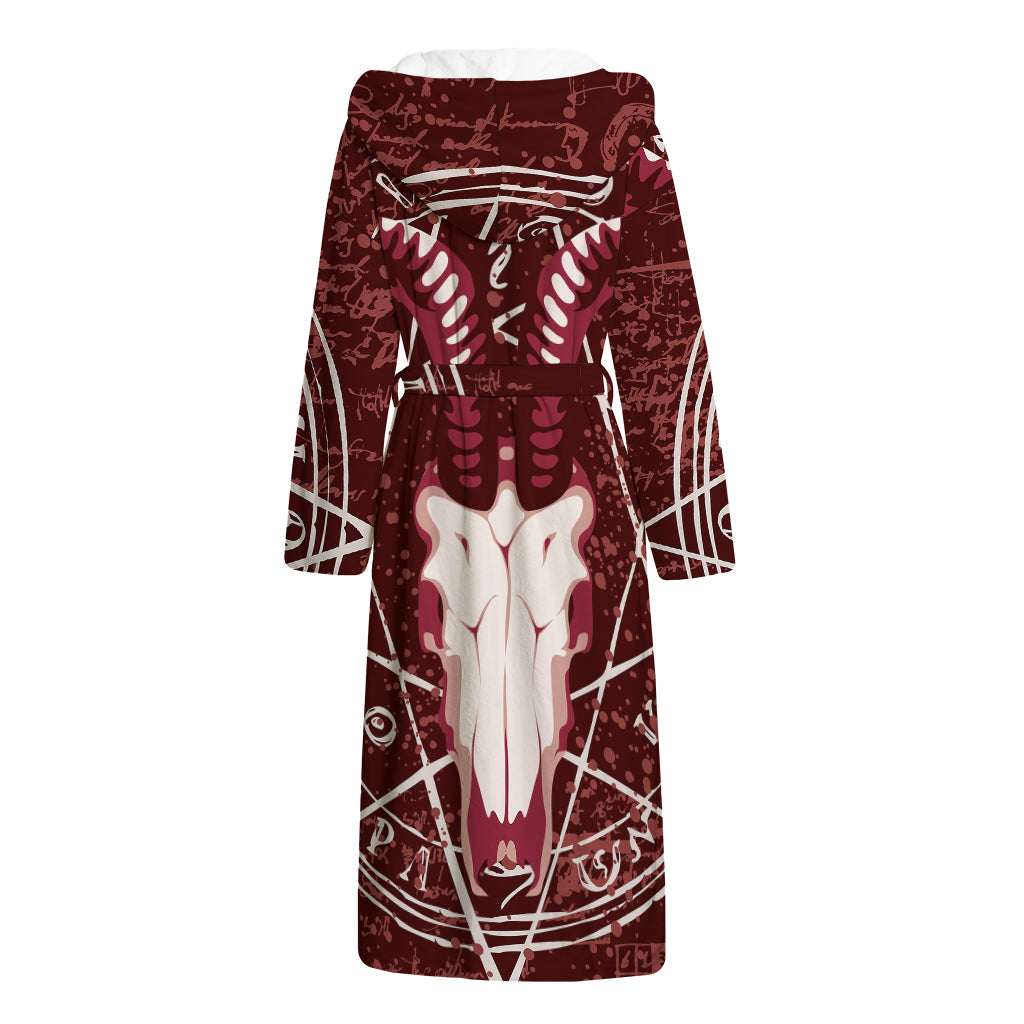 Goat Skull Pentagram Print Hooded Bathrobe