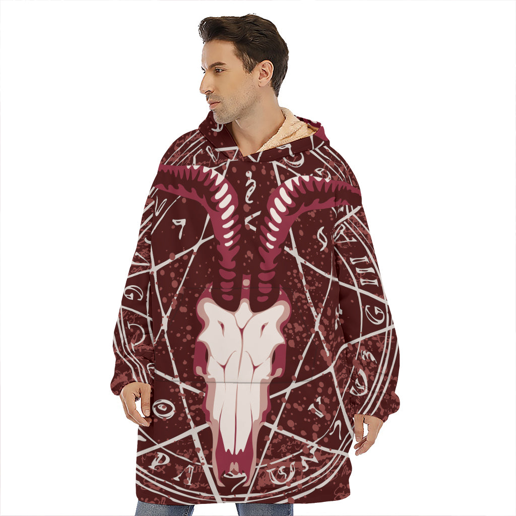 Goat Skull Pentagram Print Hoodie Blanket