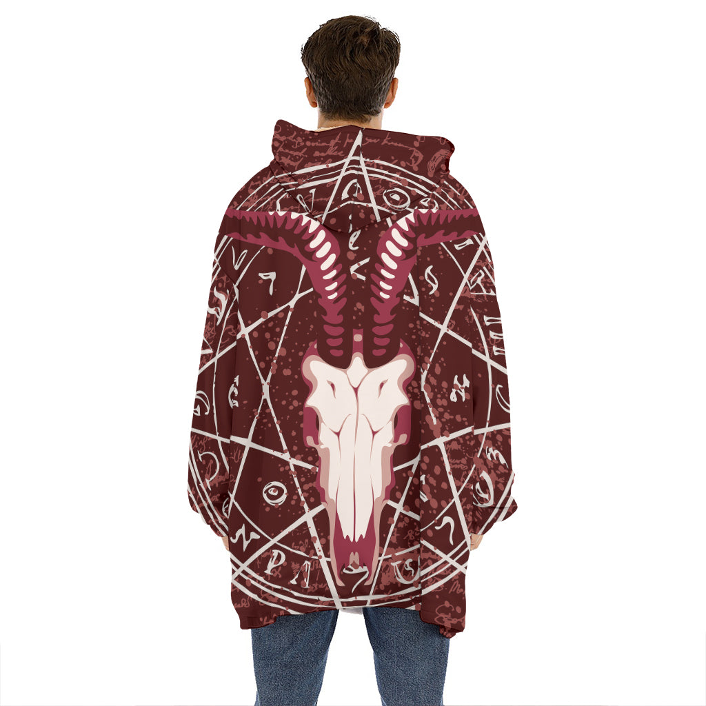 Goat Skull Pentagram Print Hoodie Blanket