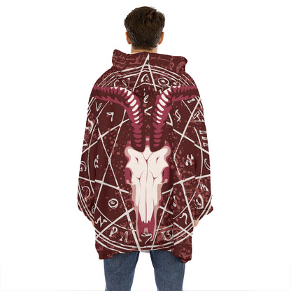Goat Skull Pentagram Print Hoodie Blanket