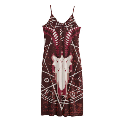 Goat Skull Pentagram Print Jersey Midi Cami Dress