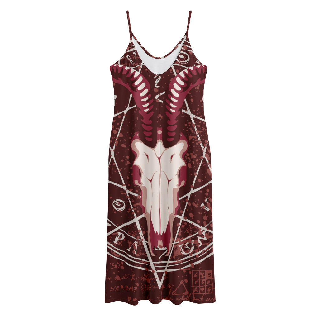 Goat Skull Pentagram Print Jersey Midi Cami Dress