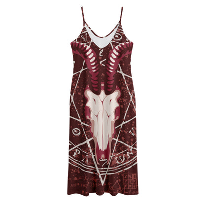 Goat Skull Pentagram Print Jersey Midi Cami Dress