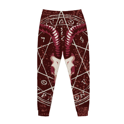 Goat Skull Pentagram Print Jogger Pants