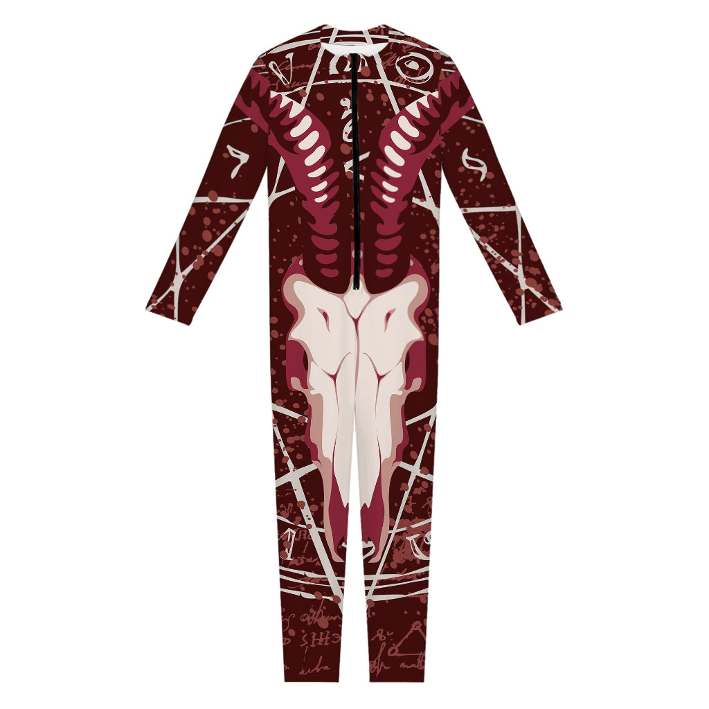 Goat Skull Pentagram Print Jumpsuit