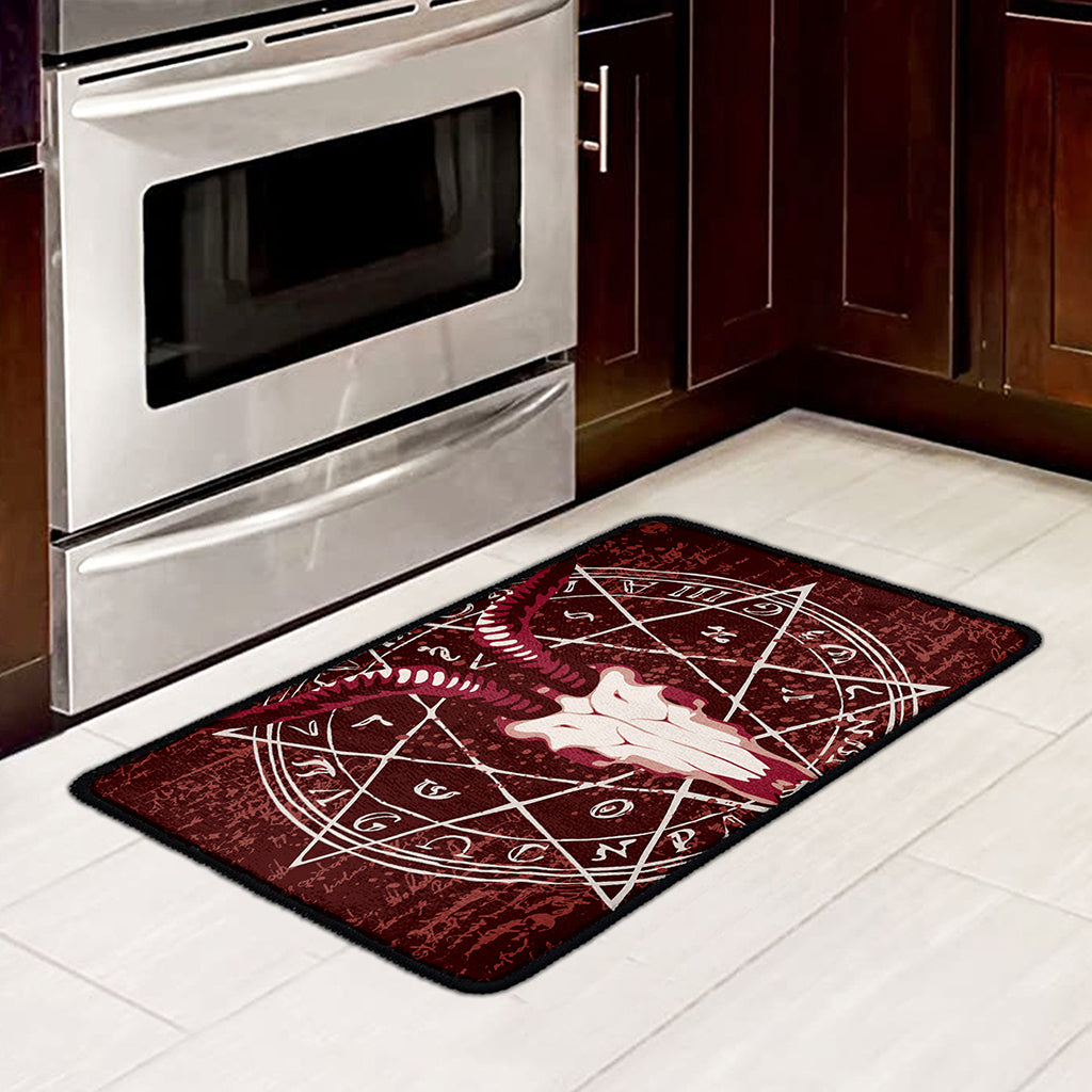 Goat Skull Pentagram Print Kitchen Mat