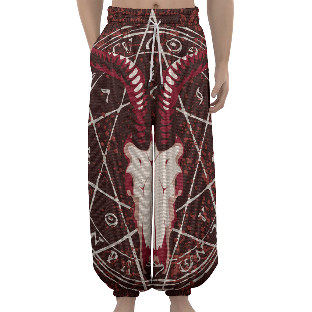 Goat Skull Pentagram Print Lantern Pants