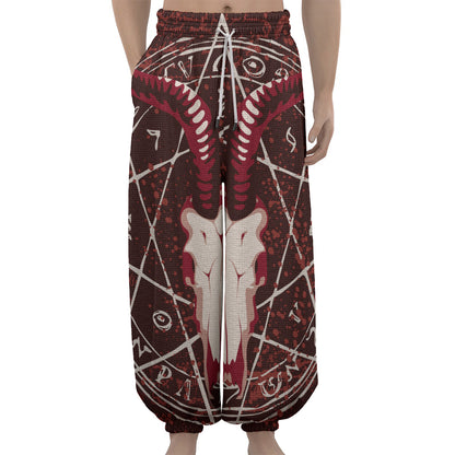 Goat Skull Pentagram Print Lantern Pants