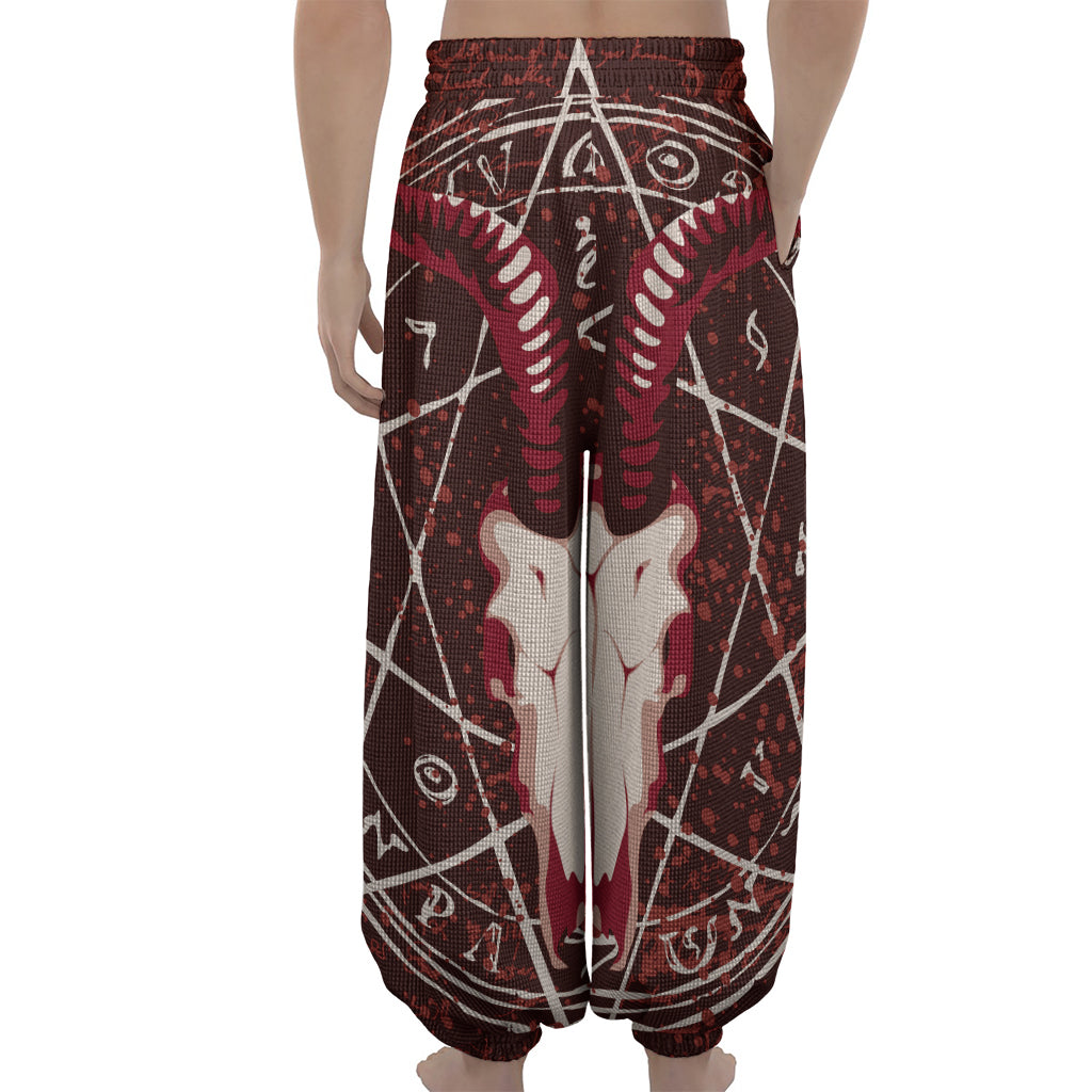 Goat Skull Pentagram Print Lantern Pants