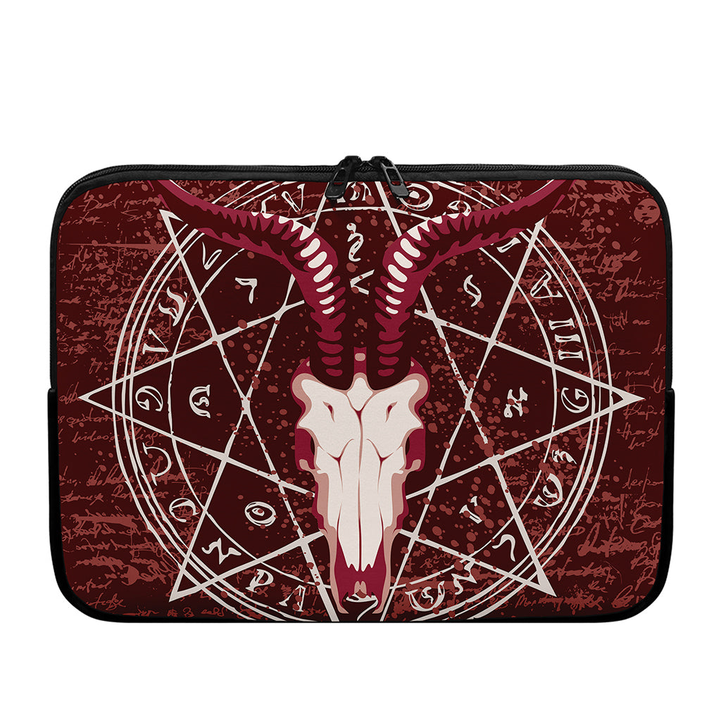 Goat Skull Pentagram Print Laptop Sleeve
