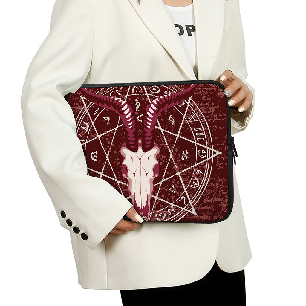 Goat Skull Pentagram Print Laptop Sleeve