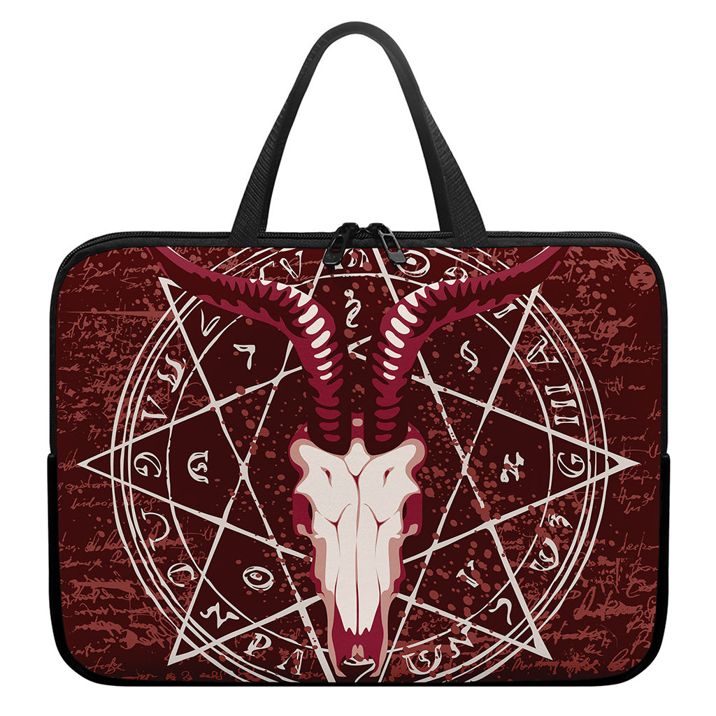 Goat Skull Pentagram Print Laptop Sleeve With Handle