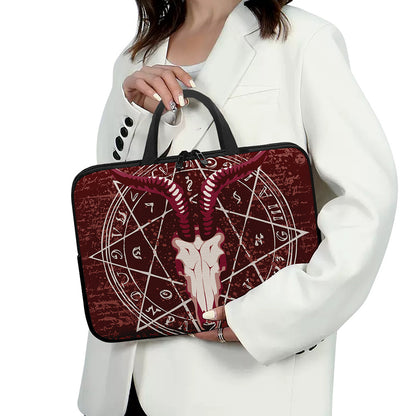 Goat Skull Pentagram Print Laptop Sleeve With Handle