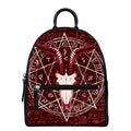 Goat Skull Pentagram Print Leather Backpack