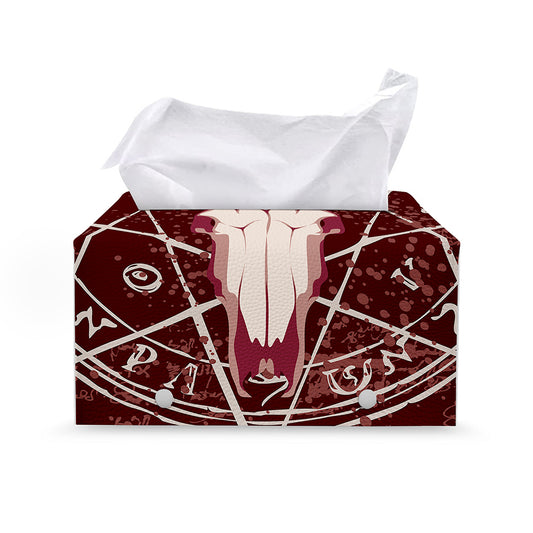 Goat Skull Pentagram Print Leather Tissue Box Cover