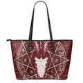 Goat Skull Pentagram Print Leather Tote Bag With Zipper