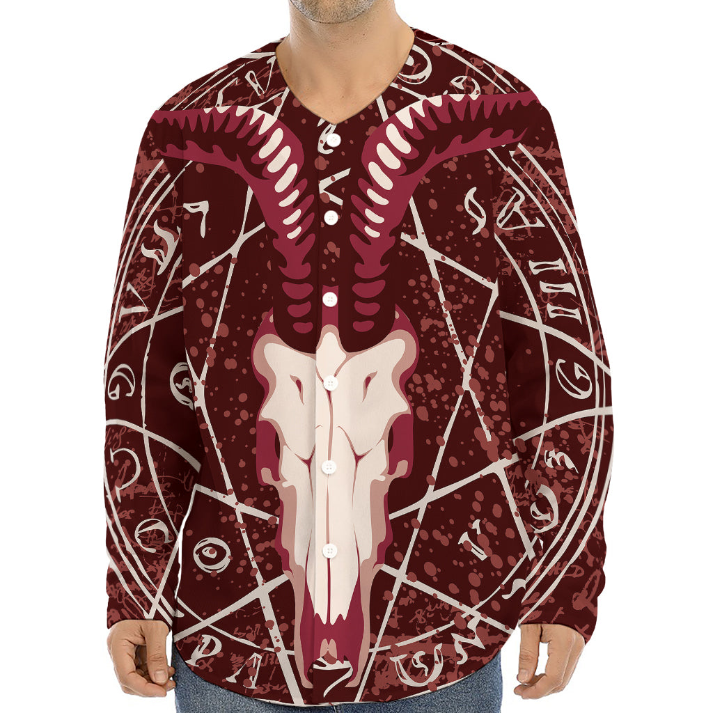 Goat Skull Pentagram Print Long Sleeve Baseball Jersey