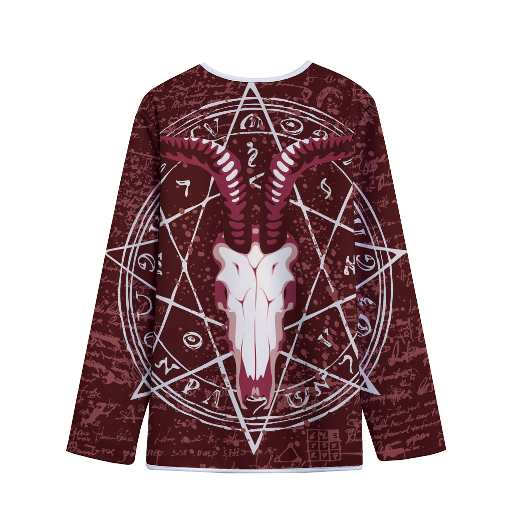 Goat Skull Pentagram Print Long Sleeve Short Coat