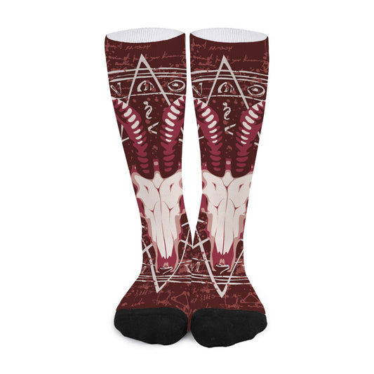 Goat Skull Pentagram Print Long Socks