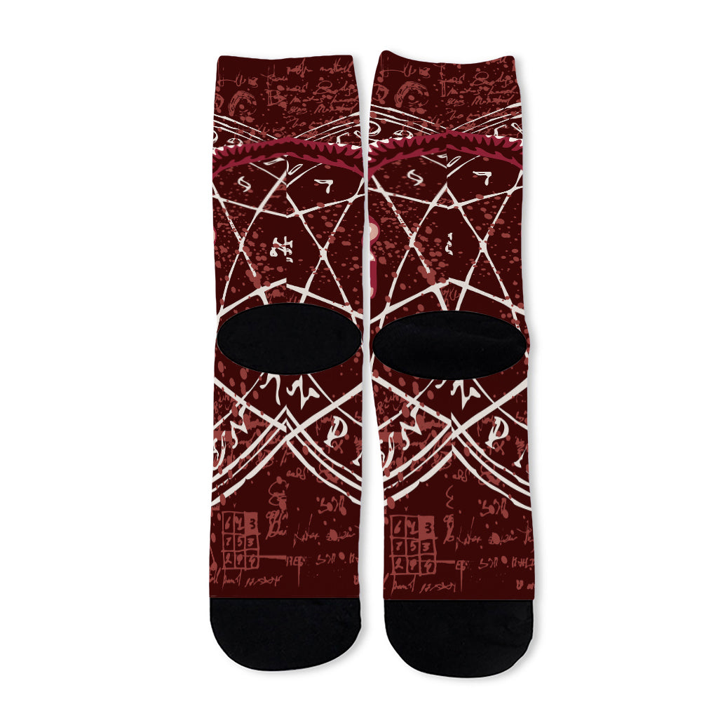 Goat Skull Pentagram Print Long Socks
