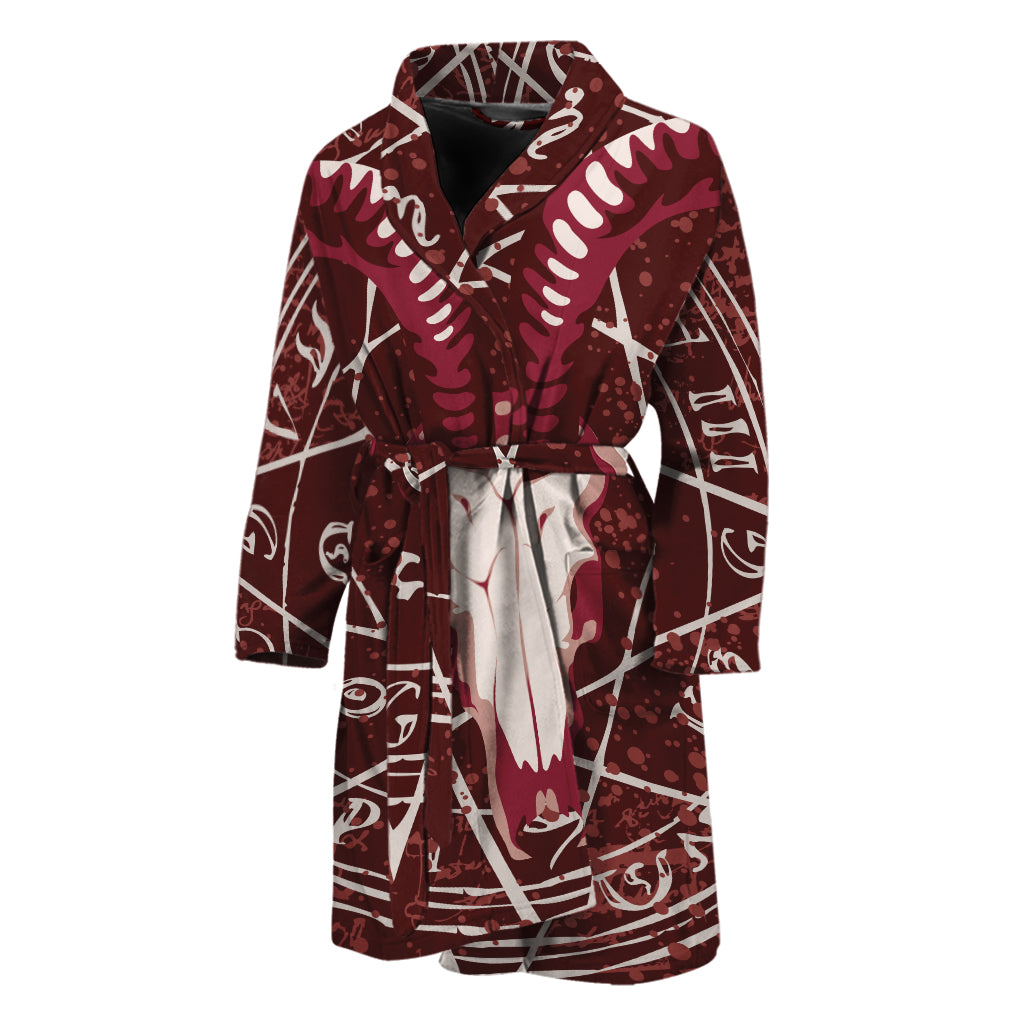 Goat Skull Pentagram Print Men's Bathrobe