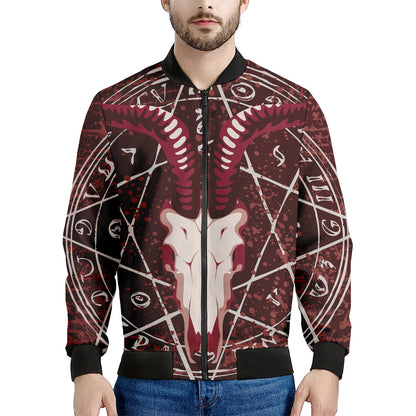 Goat Skull Pentagram Print Men's Bomber Jacket