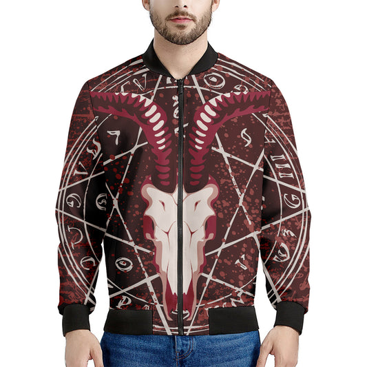 Goat Skull Pentagram Print Men's Bomber Jacket