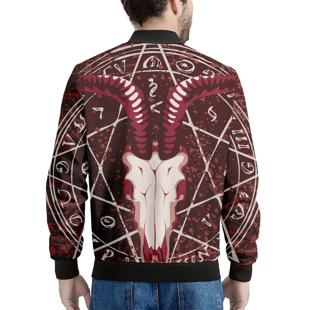 Goat Skull Pentagram Print Men's Bomber Jacket