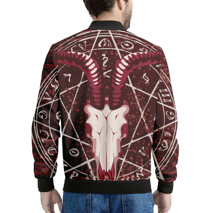 Goat Skull Pentagram Print Men's Bomber Jacket