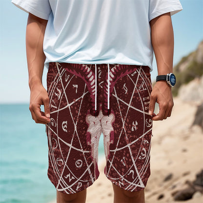 Goat Skull Pentagram Print Men's Cargo Shorts