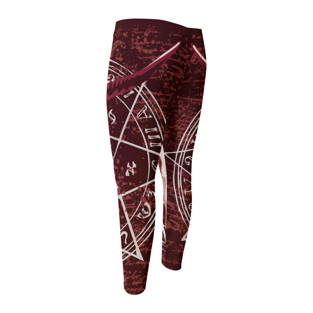 Goat Skull Pentagram Print Men's Compression Pants