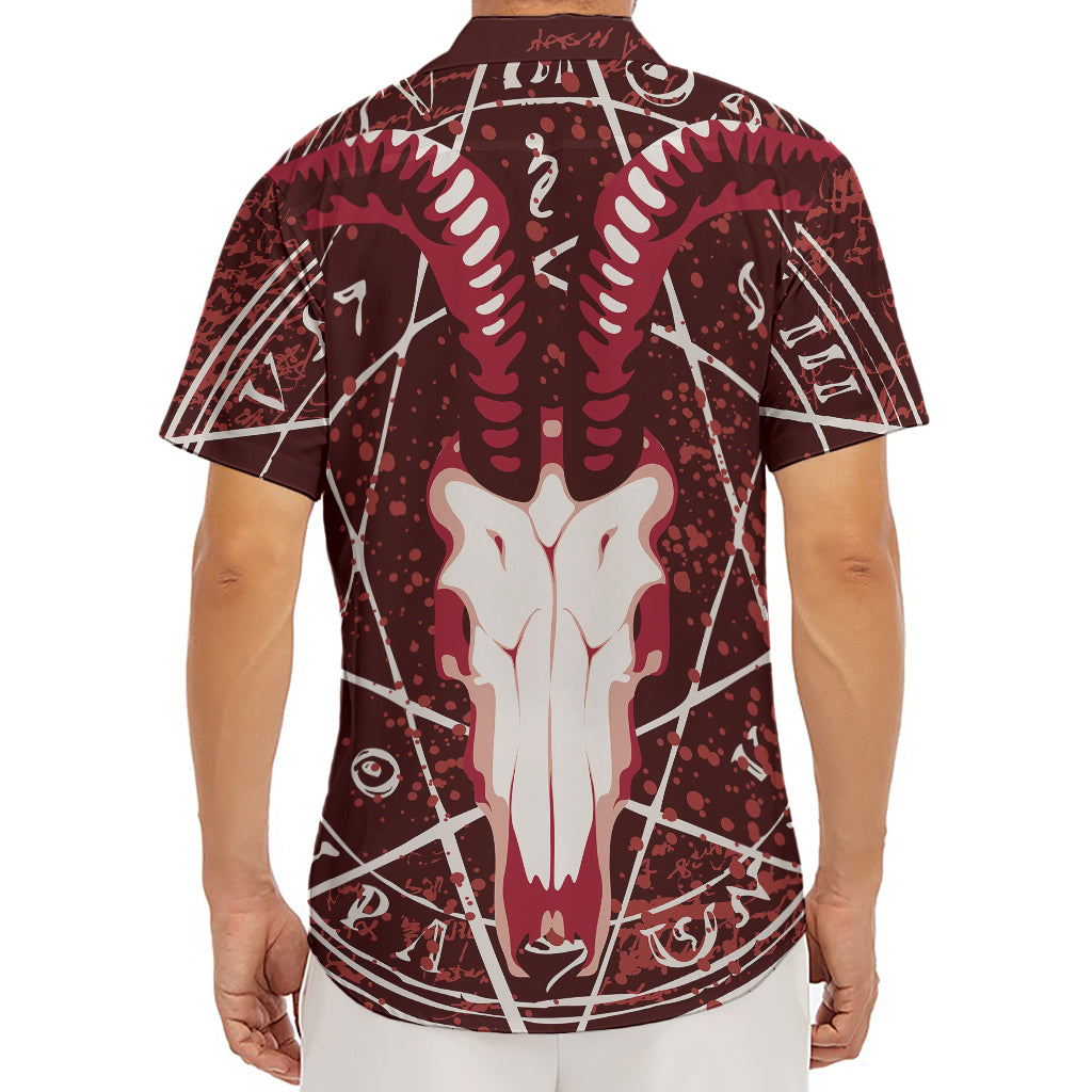 Goat Skull Pentagram Print Men's Deep V-Neck Shirt