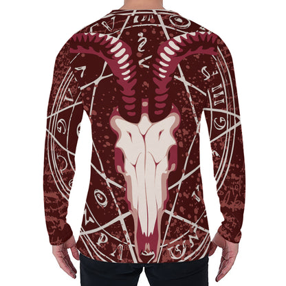 Goat Skull Pentagram Print Men's Long Sleeve T-Shirt