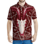 Goat Skull Pentagram Print Men's Polo Shirt