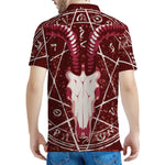 Goat Skull Pentagram Print Men's Polo Shirt