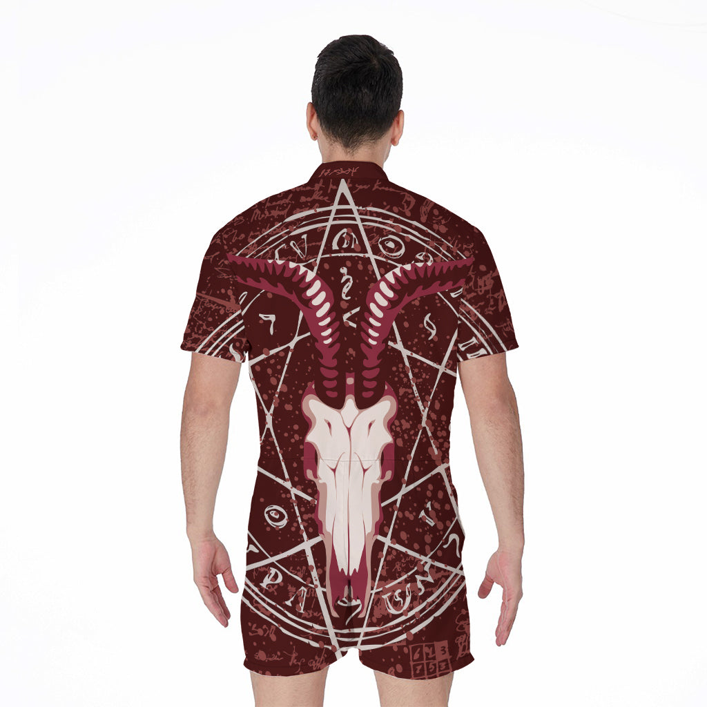 Goat Skull Pentagram Print Men's Rompers