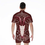 Goat Skull Pentagram Print Men's Rompers